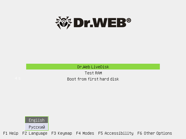 окно загрузки Dr. Web LiveDisk