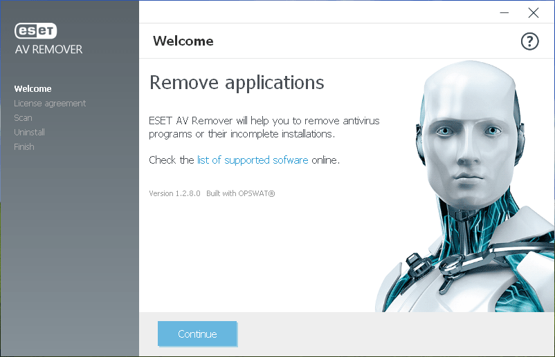 ESET AV Remover главное окно