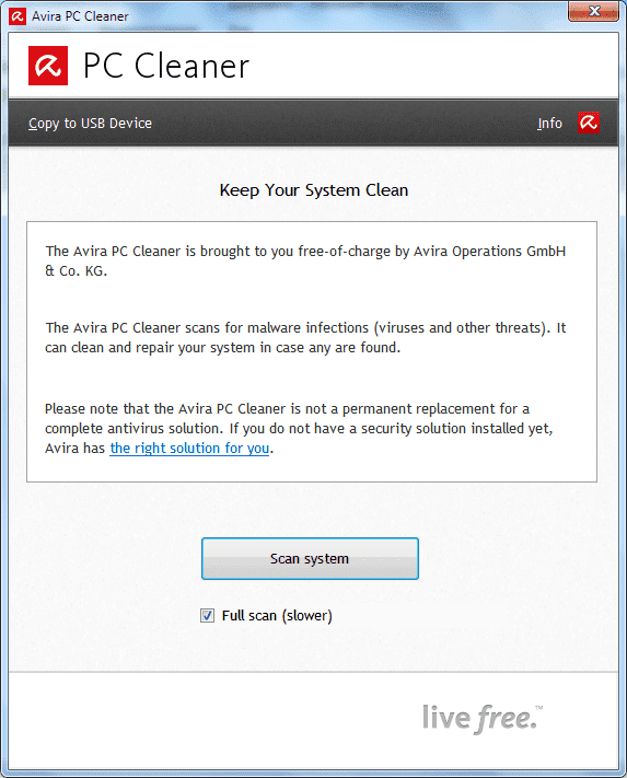 Avira PC Cleaner главное окно программы