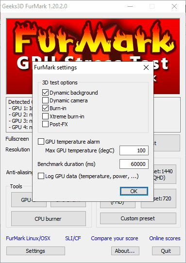 furmark настройка тестирования GPU