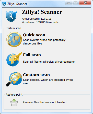 Антивирусный сканер Zillya scaner